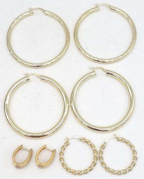 (KC) Four Pair of Gold Over Sterling Silver Hoop Earrings