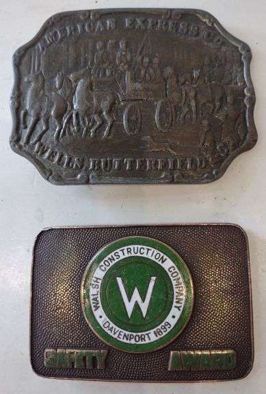 (CC) American Express Co Wells Butterfield Horse Drawn Belt Buckle & Walsh Construction Co Safety Aw