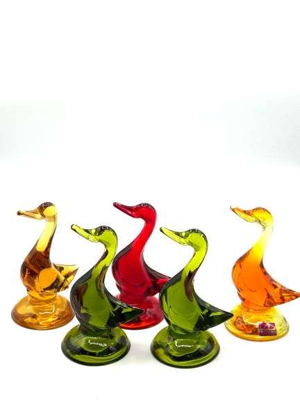 (5) MCM Viking Glass Epic Ducks