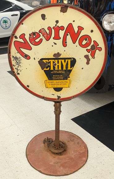 Vintage DSP Never Nox Ethyl Gasoline Curb Sign