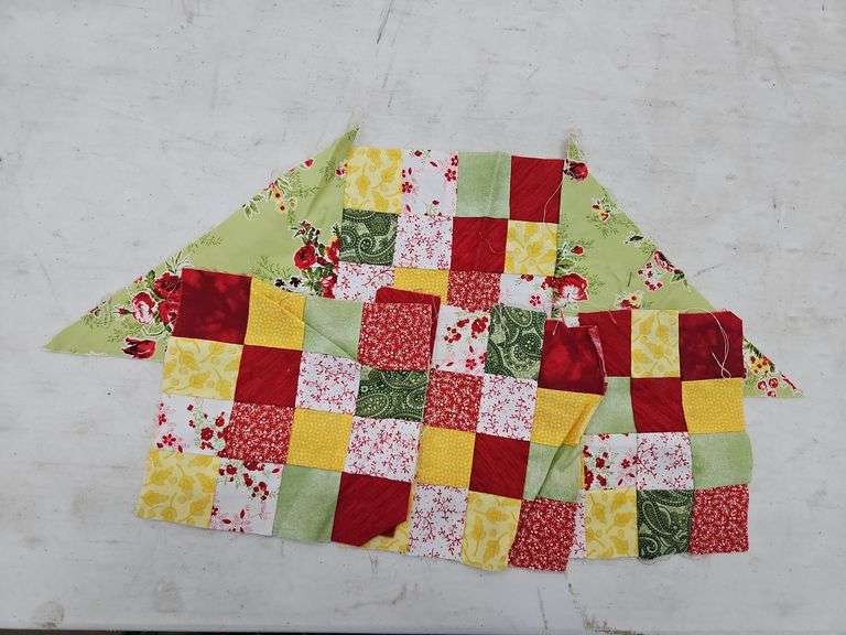 (F) Patchwork Quilt Top And Fabric Pieces