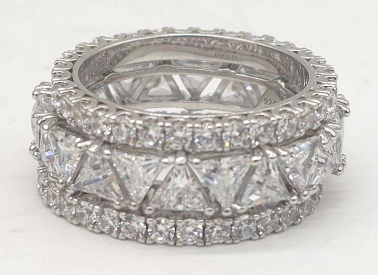 (KC) Radiance by Absolute Sterling Silver Trilliant-Cut Eternity Ring 3-piece Set, Size 8