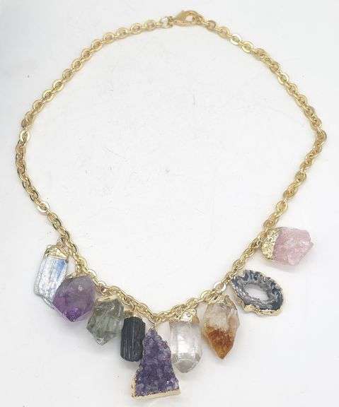 (KC) KALIFANO Multigemstone 9-Stone Charm 20" Necklace