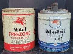 Vintage Mobil Freezone Anti-Freeze Can And Mobil DTE Oil Can