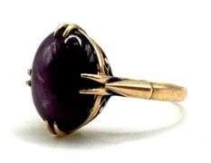 10K Yellow Gold Purple Star Ruby Ring, Size 6