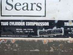 (G) Sears Electric Horizontal 2-Cylinder Air Compressor With Air Hose