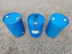 (G) (3) 30 Gallon Plastic Drums and (2) Wooden Spools