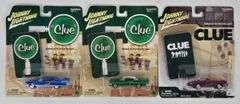 (3) Johnny Lightning "Clue" Die-Cast Cars In Blister Packages