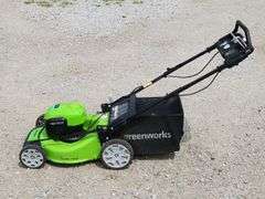 (S) Greenworks 21” Self-Propelled Walk-Behind Lawn Mower With Grass Bag