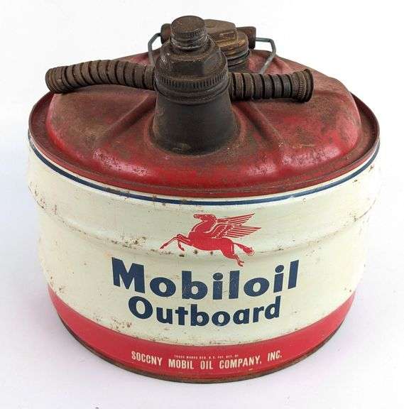 Vintage Mobiloil Outboard 2-1/2 Gallon Oil Can w/ Wood Handle - Kraft ...