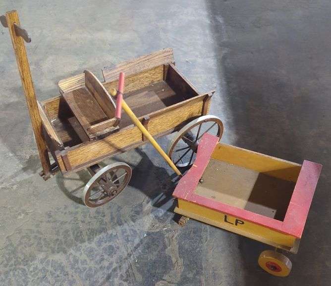 (DE) Wooden Wagons (one missing a wheel) approx 11" x 20".