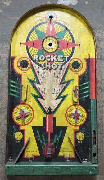 (DE) Vintage pinball game Rocket shot. Approx 19" x 10".