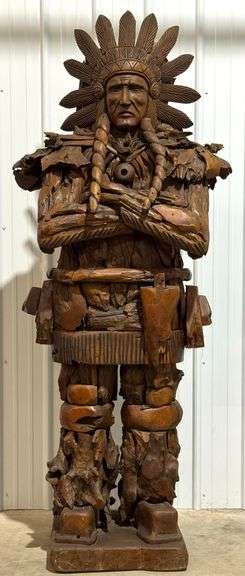7ft Tall Teak Wood Native American Chief Sculpture