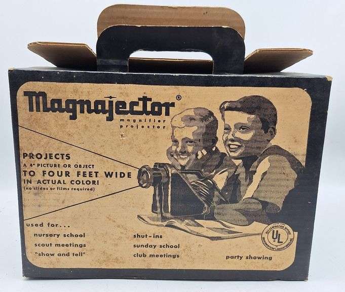 (DE) Vintage 1960  Magnajector Magnifier Projector in Original Box Used, Damaged Box, 11"