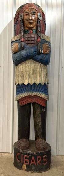 7ft Tall Carved Wood Native American Cigar Store Indian Statue