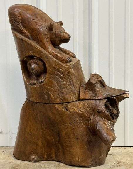 2ft Tall Carved Wood Bear Cub Tree Stump Sculpture