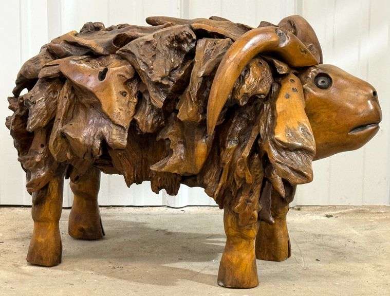 2.5ft Long Teak Wood Ram Sculpture