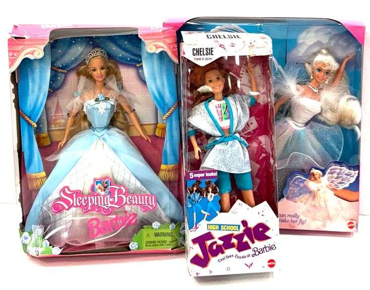 Year 1998 Barbie Princess Doll SLEEPING BEAUTY in Blue Dress with Musical Pillow