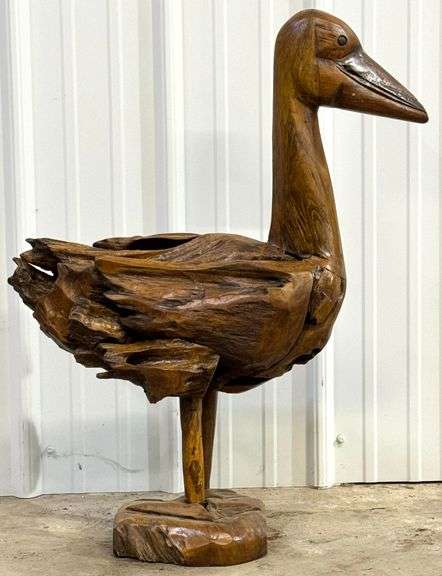 28in Tall Teak Wood Bird Sculpture