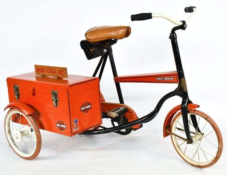 Custom Steelcraft / Murray Harley-Davidson "Jack's Cycle Shop" kid's bicycle with toolbox