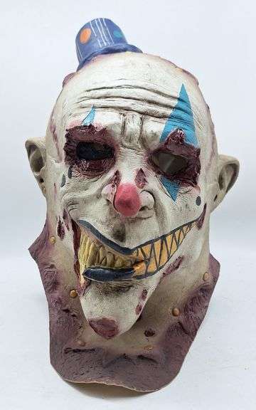 (KC) Scary Clown Latex Costume Mask Fancy Dress Halloween, Ripped Nose, Ripped Hat, Eye Hole Broken,