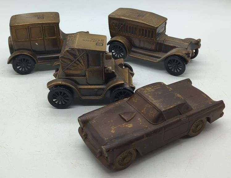 (DE) Vintage Brass Vehicle Banks. Approx 4" tall.