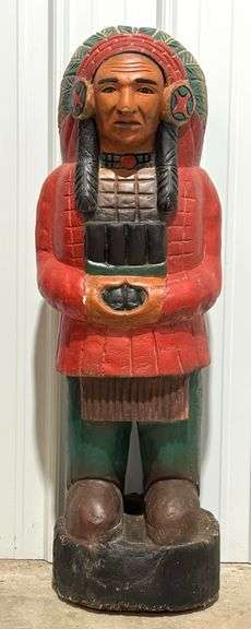 3.5ft Tall Carved Wood Native American Cigar Store Indian Sculpture