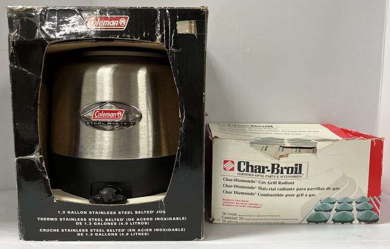 (R) Coleman Stainless Steel Belted Jug & Char-Broil Char Diamonds ...