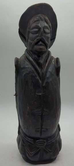 (DE) Wooden Carved Wine Holder sculpture. Approx.15" tall.