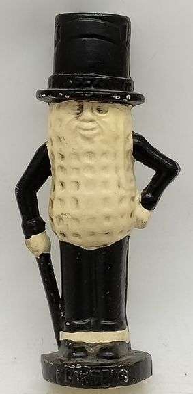(DE) Planters Mr. Peanut cast iron coin bank (7.5" tall).
