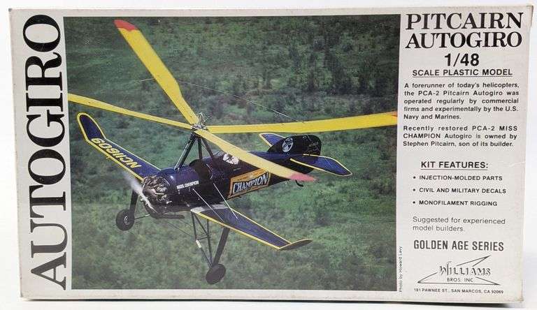 1/48 Scale Williams Bros. Pitcairn Autogiro Model Kit - Sealed