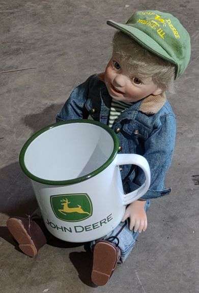 2001 John Deere Porcelain 12" Billy Doll w/ John Deere Metal Mug