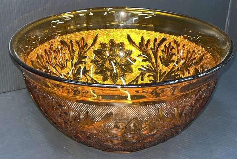 Q) Amber Glass - Indiana Glass Tiara - Serving Bowl