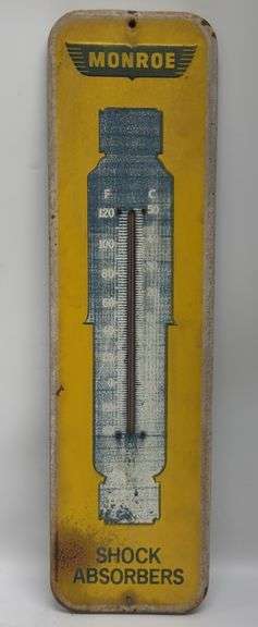 Vintage Monroe Shock Absorbers Embossed Metal Advertising Thermometer