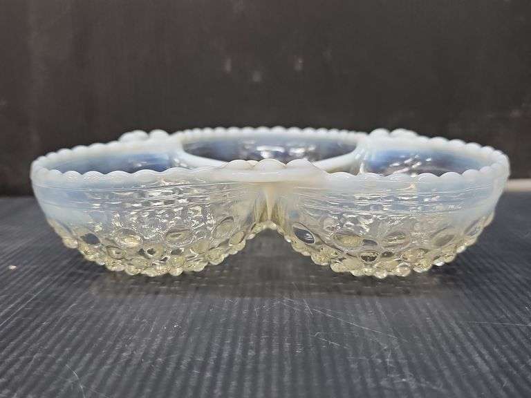 (Q) Fenton/Anchor Hocking Hobnail Moonstone Candy Dish & Bottles