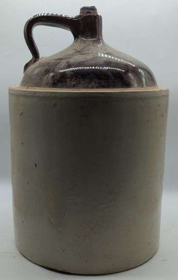 (GH) Antique Two-tone stoneware jug. Approx 19" tall.