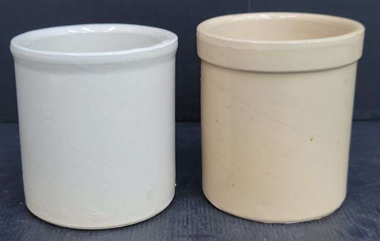 (Q) Pair Of Vintage Stoneware Crocks Includes Roseville