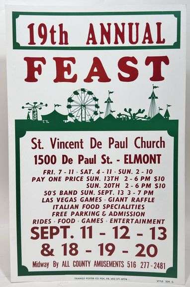 Vintage Feast Carnival /  Circus Card Stock Advertising Poster Sign