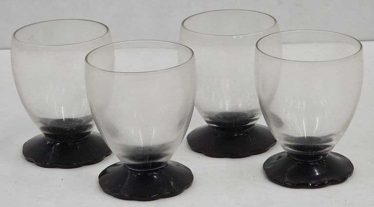 (Q) 4 MCM Black Lily Pad Cordial Glasses