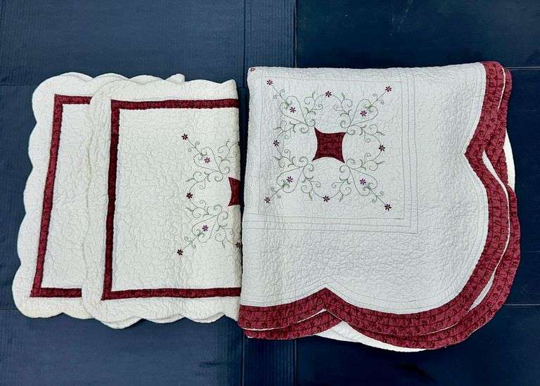 (Q) Quilted & Embroidered Decorative  Sham Pillowcases & Bedspread
