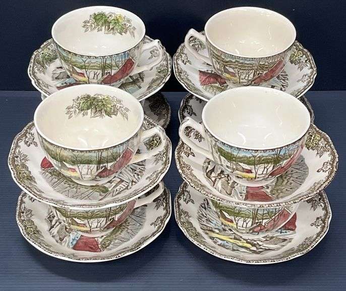 (Q) 8 “The Ice House” The Friendly Village Cups And Saucers
