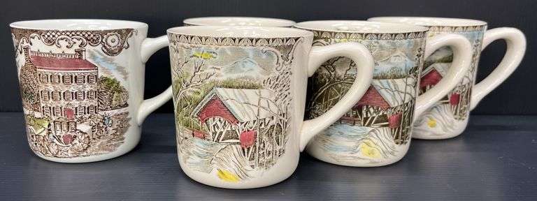 (Q) 5 Coffee Mugs From Johnson Brothers Happy Village Collection