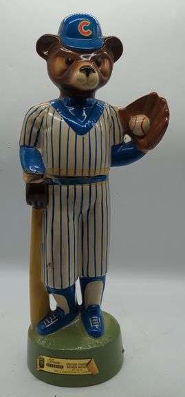 (GH) Jim Beam Decanter features Bear mascot for Chicago Cubs. Approx 17" tall .