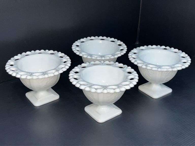 (Q) Milk Glass - Indiana Glass - Pedestal Bowls-Compote