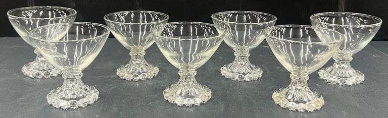 (Q) Set Of 7 Anchor Hocking Berwick-Boopie Clear Glass Champagne Coupe/ Tall Sherbet Glass.