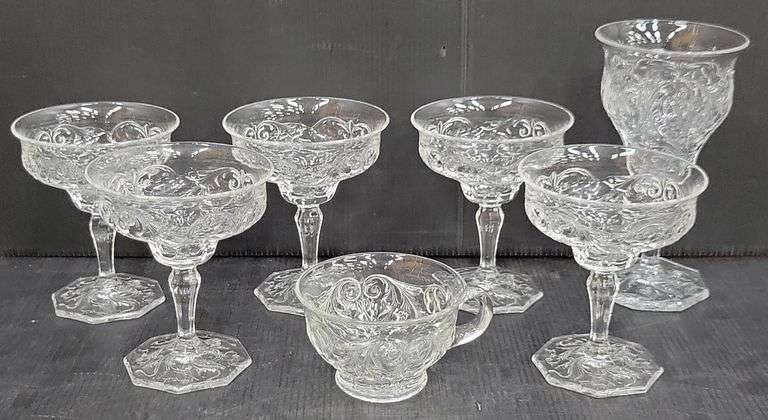 (Q) McKee Rock Crystal Champagne Glasses, Water Goblet And Cup