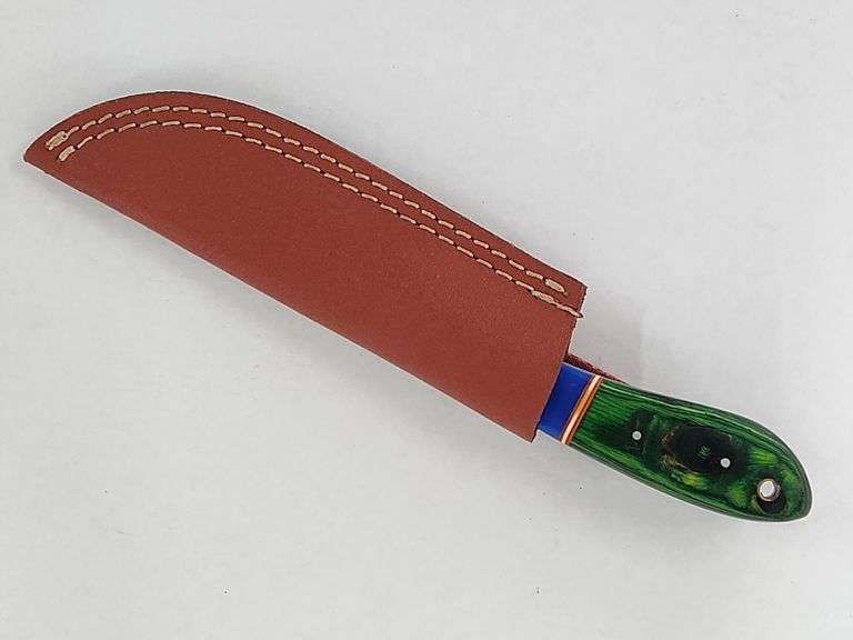 (II) Damascus Steel Hunting Knife With Sheath
