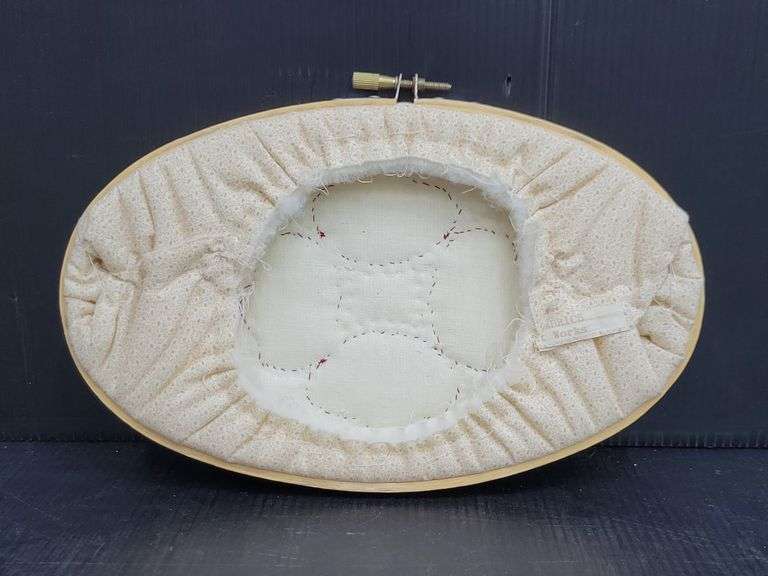 (Q) Quilted Flowers Applique Hand Stitched And Displayed In Embroidery Hoops