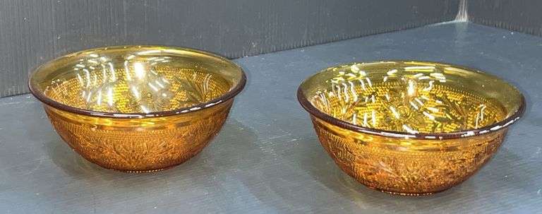 Q) Amber Glass - Indiana Glass Tiara -Berry Bowls