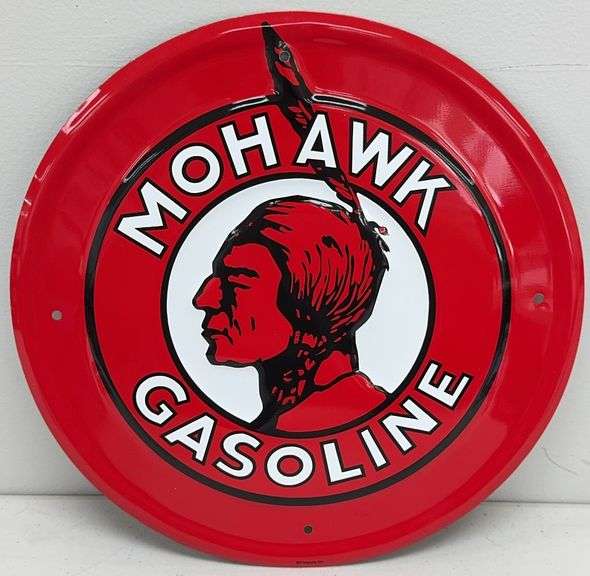 Mohawk Gasoline Embossed Metal Advertising Sign